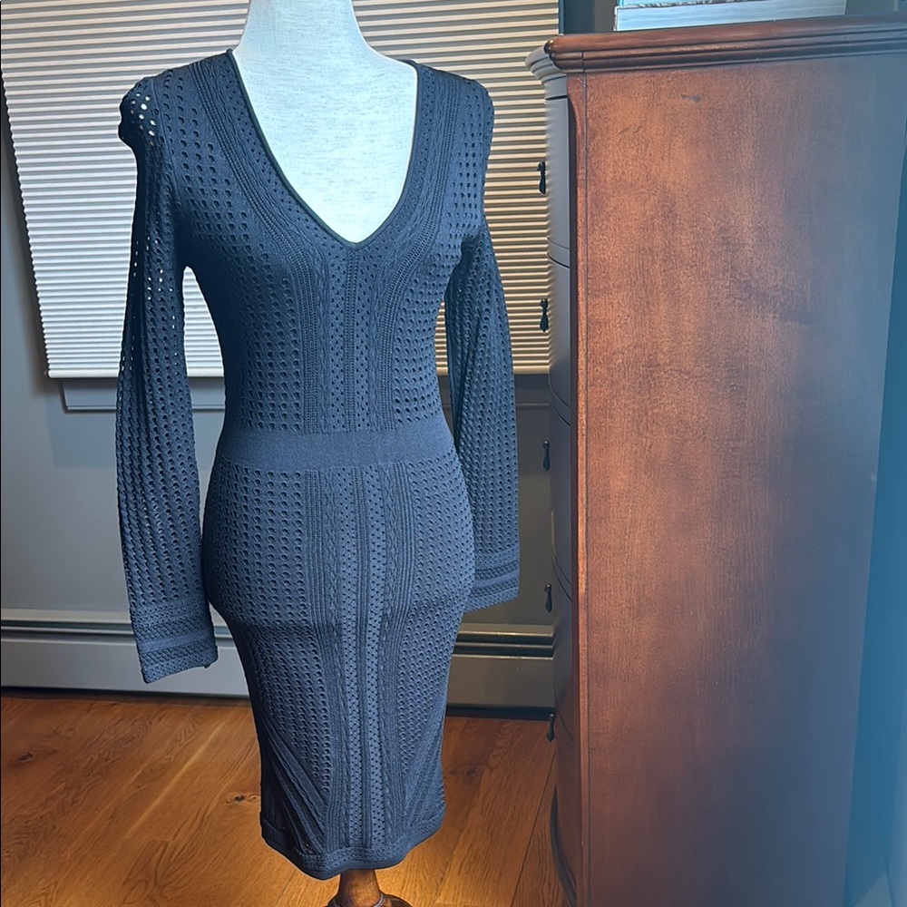 John + Jenn black Ribbed Bodycon Dress V-Neck Long Sleeve